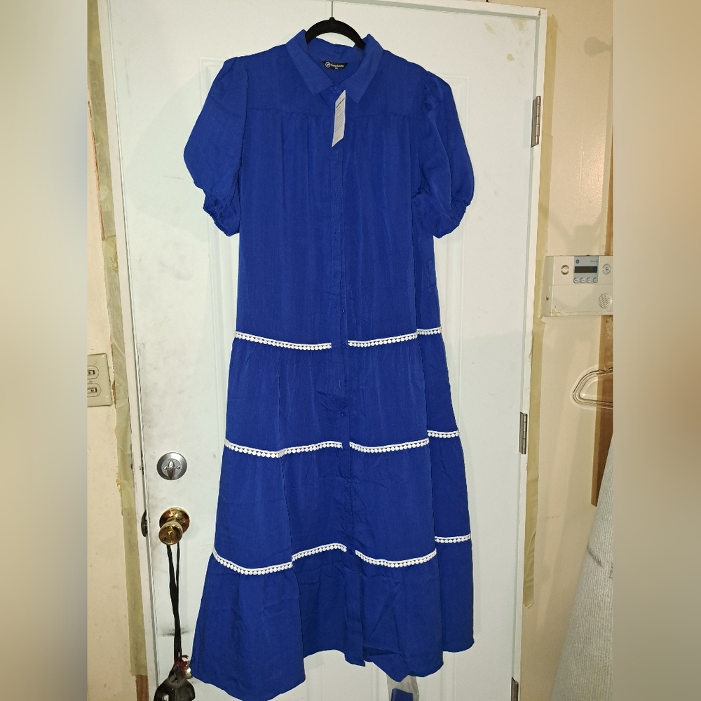 Elegant Blue Maxi Dress with Lace Trim - Picture 4 of 8